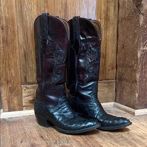 Lucchese Women’s Black Cherry Ostrich Cowboy Boots 6B